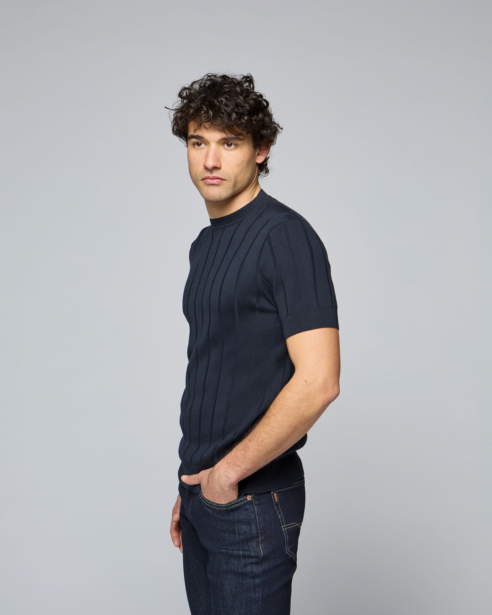 Girocollo a coste Manica Corta